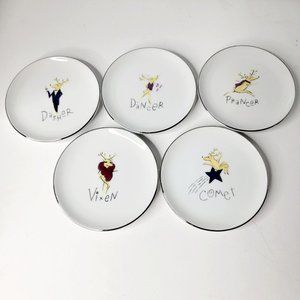 Set of 5 Pottery Barn Reindeer Coasters Silver Rimmed Christmas Martini Wine